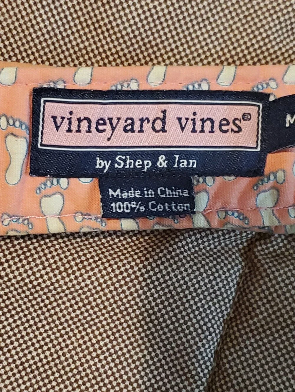 Vtg Vineyard Vines Mens Salmon Pink Footprint Cotton Canvas D-Ring Belt Medium